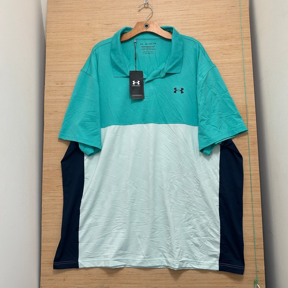 Under Armour Mens 4XL The Performance Polo Teal Colorblock Loose Fit NWT
